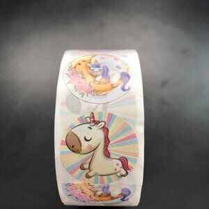 1 Roll 500 pc Unicorn Stickers Self Sticking 4 Different Styles 1" Round